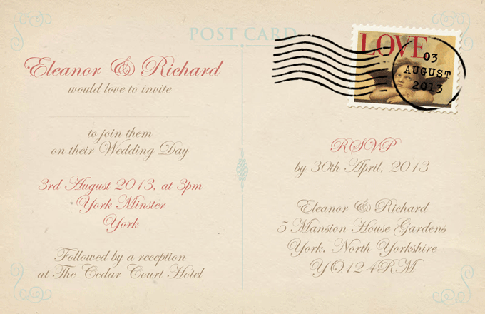 Postcard Wedding Invitations Black W I